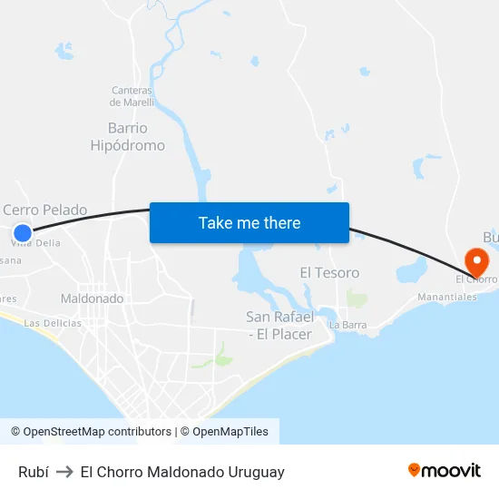 Rubí to El Chorro Maldonado Uruguay map