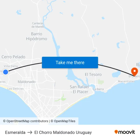 Esmeralda to El Chorro Maldonado Uruguay map