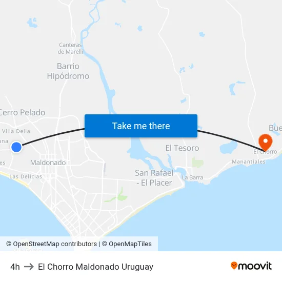 4h to El Chorro Maldonado Uruguay map