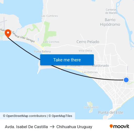 Avda. Isabel De Castilla to Chihuahua Uruguay map