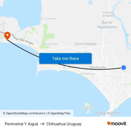 Perimetral Y Aiguá to Chihuahua Uruguay map