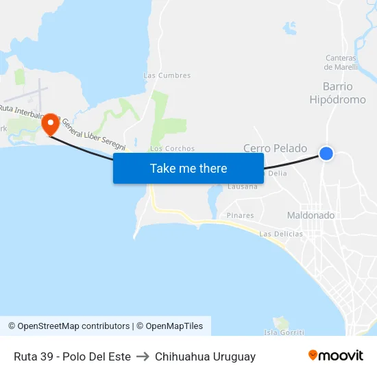 Ruta 39 - Polo Del Este to Chihuahua Uruguay map