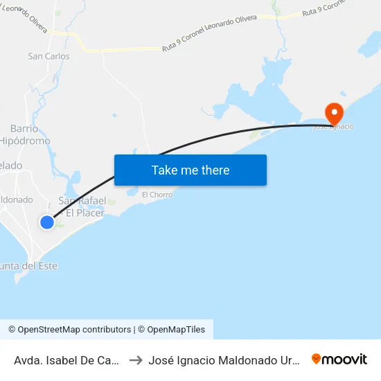 Avda. Isabel De Castilla to José Ignacio Maldonado Uruguay map