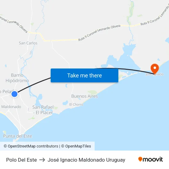 Polo Del Este to José Ignacio Maldonado Uruguay map