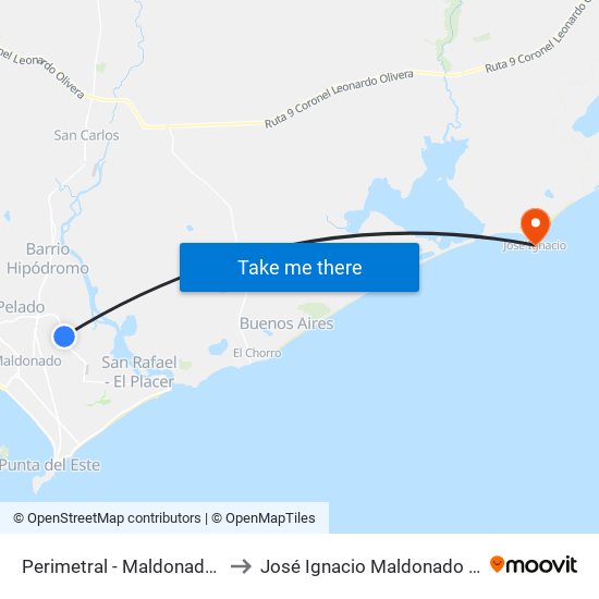 Perimetral - Maldonado Nuevo to José Ignacio Maldonado Uruguay map