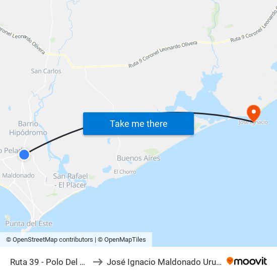 Ruta 39 - Polo Del Este to José Ignacio Maldonado Uruguay map