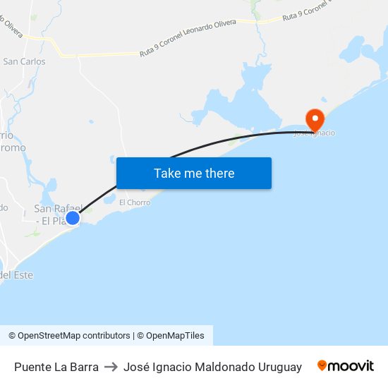 Puente La Barra to José Ignacio Maldonado Uruguay map