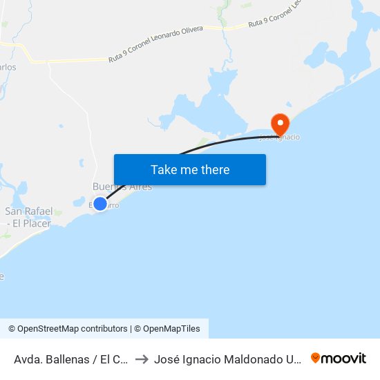 Avda. Ballenas / El Chorro to José Ignacio Maldonado Uruguay map