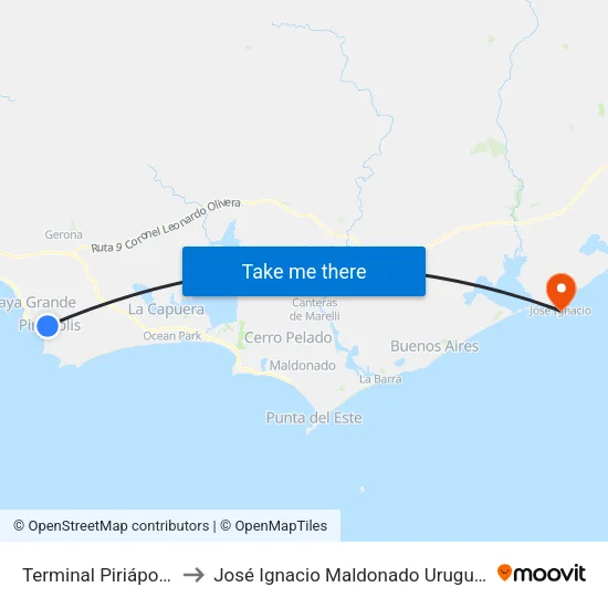 Terminal Piriápolis to José Ignacio Maldonado Uruguay map