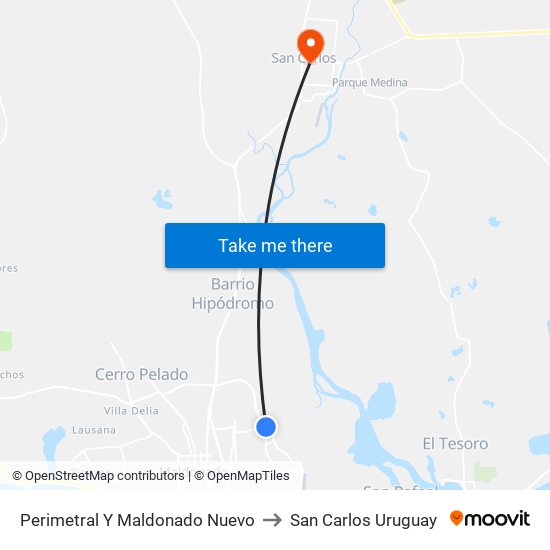 Perimetral Y Maldonado Nuevo to San Carlos Uruguay map