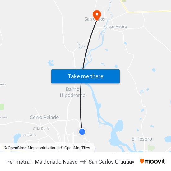 Perimetral - Maldonado Nuevo to San Carlos Uruguay map