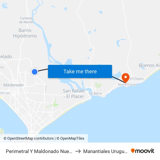 Perimetral Y Maldonado Nuevo to Manantiales Uruguay map