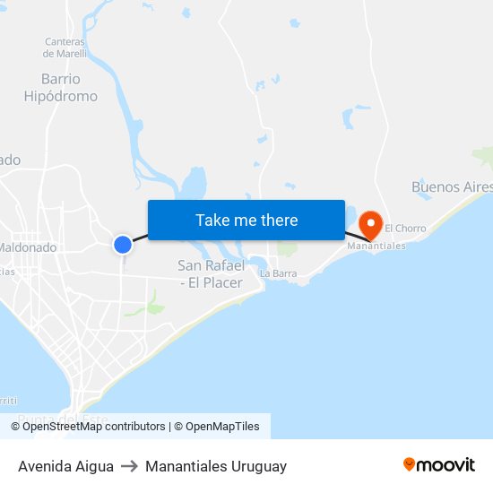 Avenida Aigua to Manantiales Uruguay map