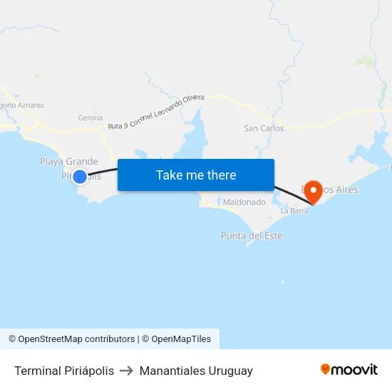 Terminal Piriápolis to Manantiales Uruguay map