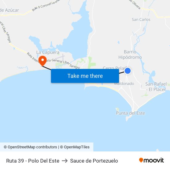 Ruta 39 - Polo Del Este to Sauce de Portezuelo map