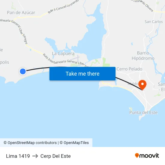 Lima 1419 to Cerp Del Este map