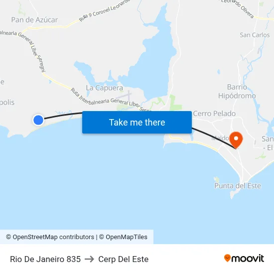 Rio De Janeiro 835 to Cerp Del Este map