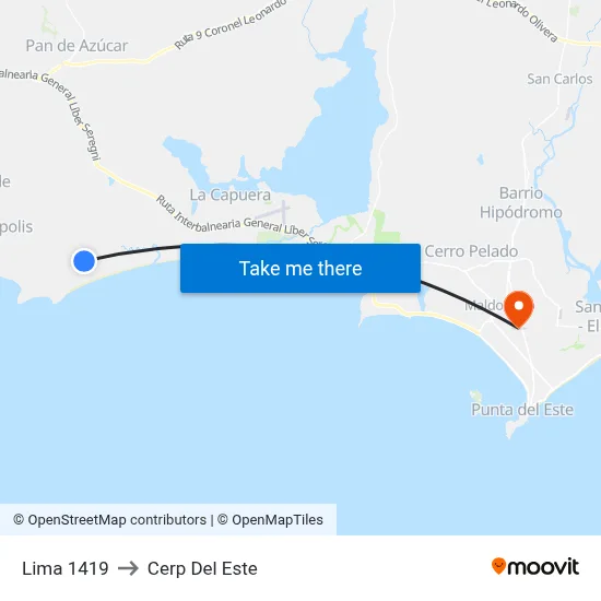 Lima 1419 to Cerp Del Este map