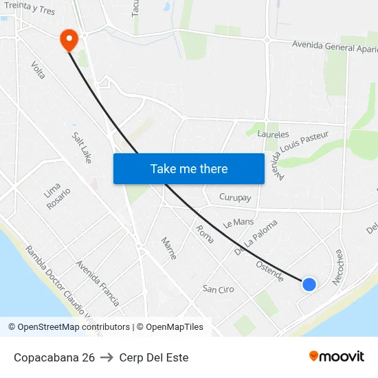 Copacabana 26 to Cerp Del Este map