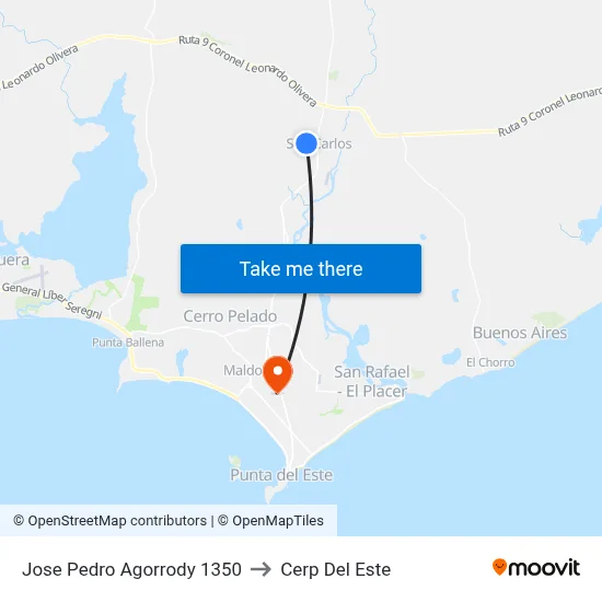 Jose Pedro Agorrody 1350 to Cerp Del Este map
