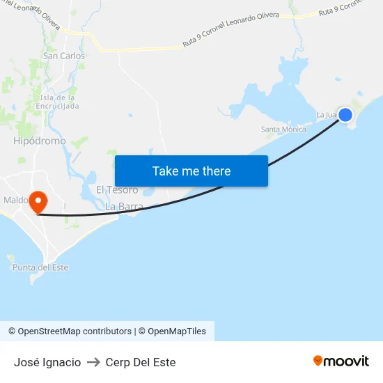 José Ignacio to Cerp Del Este map