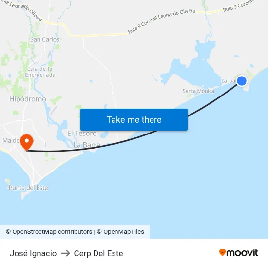 José Ignacio to Cerp Del Este map