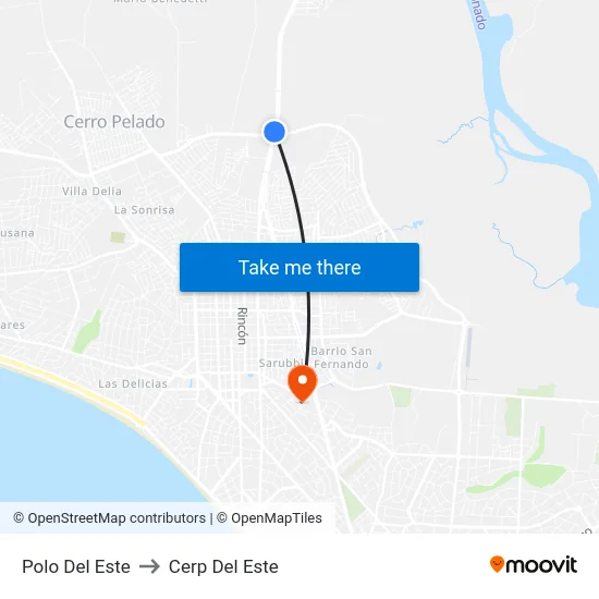 Polo Del Este to Cerp Del Este map