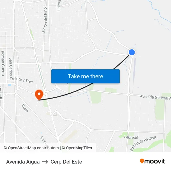 Avenida Aigua to Cerp Del Este map