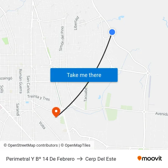 Perimetral Y Bº 14 De Febrero to Cerp Del Este map