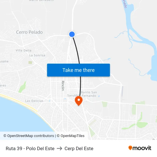 Ruta 39 - Polo Del Este to Cerp Del Este map