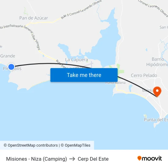 Misiones - Niza (Camping) to Cerp Del Este map