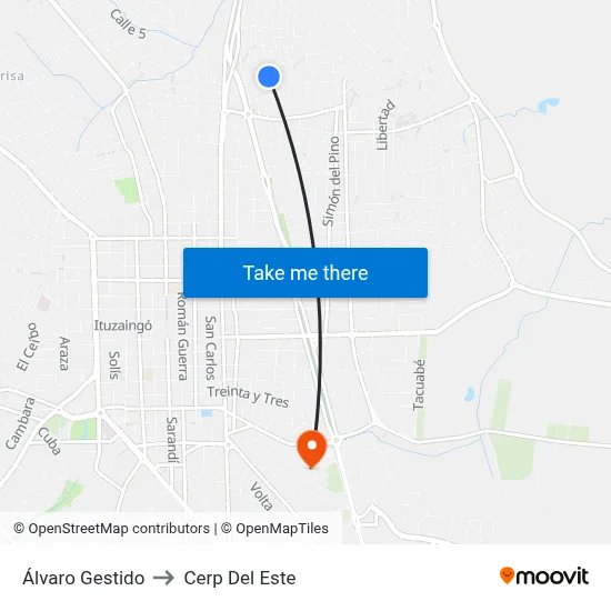Álvaro Gestido to Cerp Del Este map