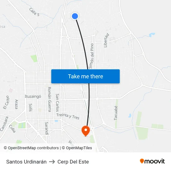 Santos Urdinarán to Cerp Del Este map