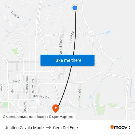 Justino Zavala Muniz to Cerp Del Este map