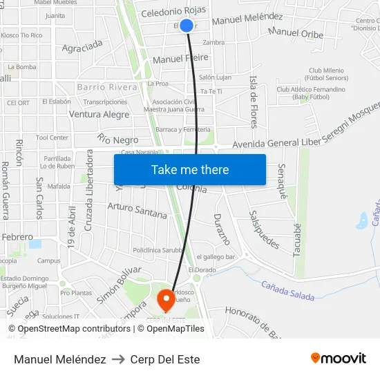 Manuel Meléndez to Cerp Del Este map