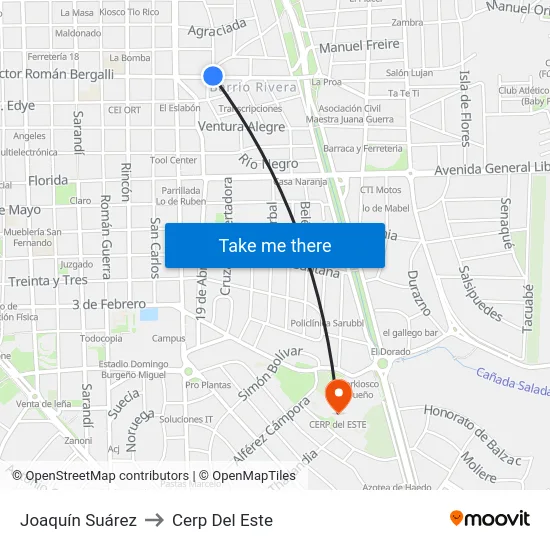 Joaquín Suárez to Cerp Del Este map