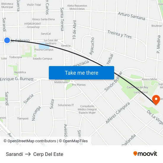 Sarandí to Cerp Del Este map