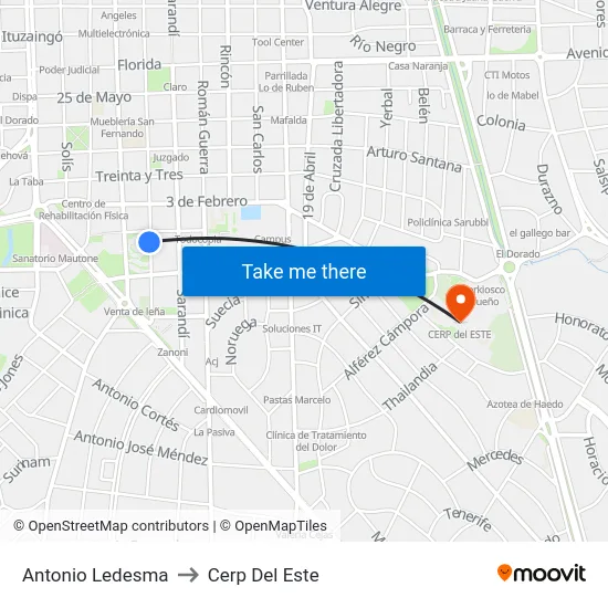Antonio Ledesma to Cerp Del Este map