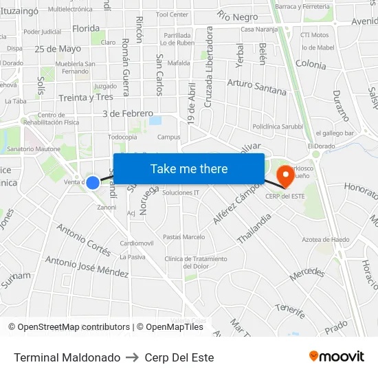 Terminal Maldonado to Cerp Del Este map