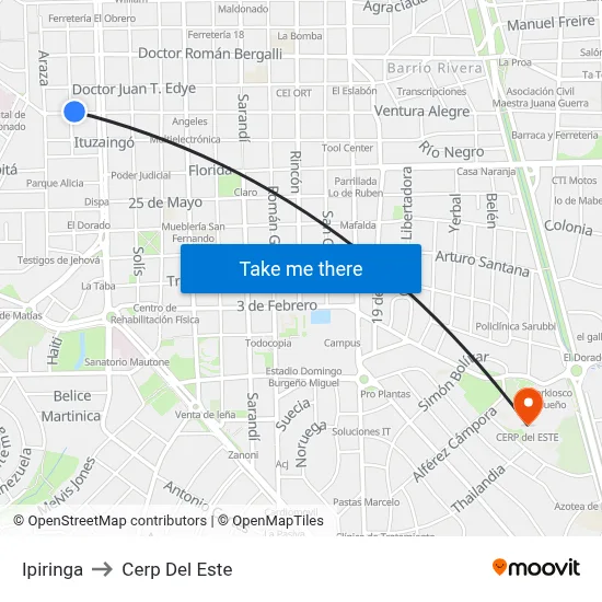 Ipiringa to Cerp Del Este map