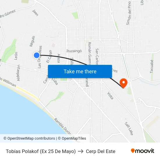 Tobías Polakof (Ex 25 De Mayo) to Cerp Del Este map