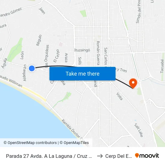 Parada 27 Avda. A La Laguna / Cruz Del Sur to Cerp Del Este map