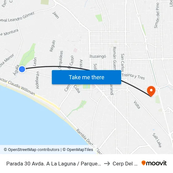 Parada 30 Avda. A La Laguna / Parque Mancebo to Cerp Del Este map