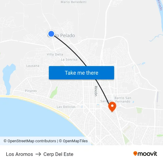 Los Aromos to Cerp Del Este map