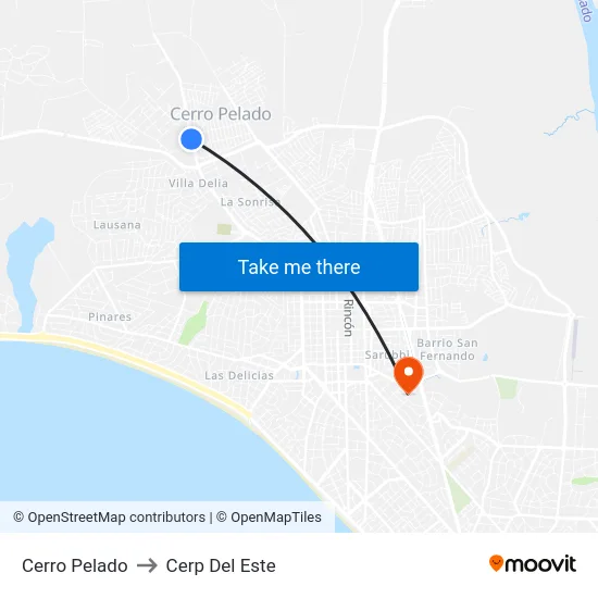 Cerro Pelado to Cerp Del Este map
