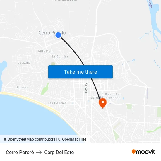 Cerro Pororó to Cerp Del Este map