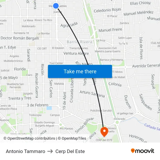 Antonio Tammaro to Cerp Del Este map