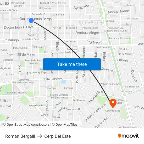 Román Bergalli to Cerp Del Este map