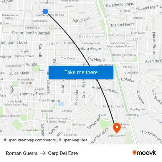 Román Guerra to Cerp Del Este map