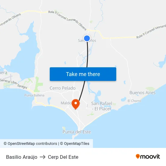 Basilio Araújo to Cerp Del Este map